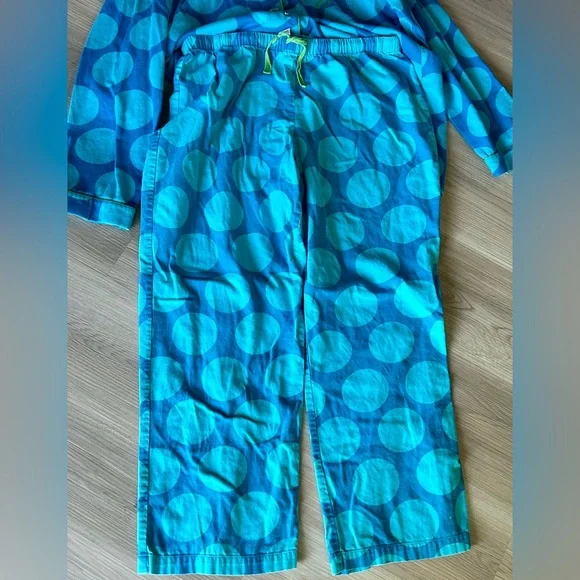 Victoria’s Secret Flannel Cotton Pajamas MED Vintage Blue/Lime Polka Dot- - Picture 6 of 10